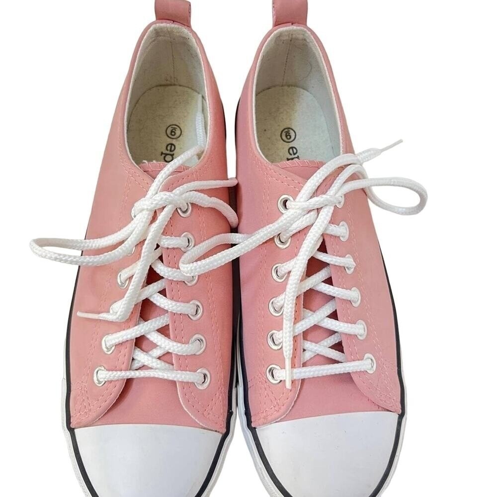 Epicstep Womens Pink Canvas Low Top Lace Up Sneakers Size 6